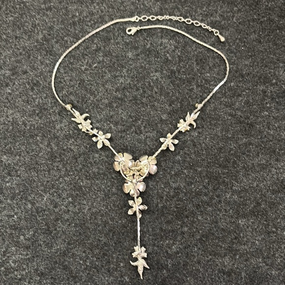 Painted Garden with Flowers & Butterflies Inlaid w/Colored Stone Drop Necklace - Picture 4 of 9